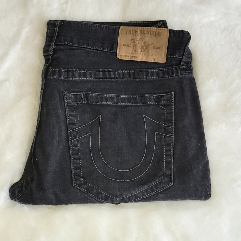 True Religion Black Skinny Motorcycle Texture Knee Panel Moto Biker Jean